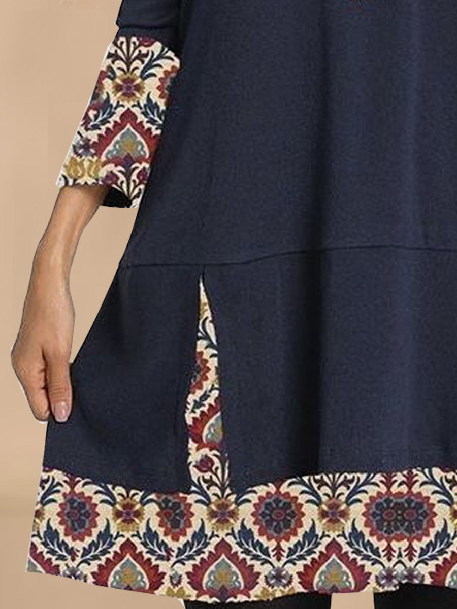 Damer elegant tunika-klänning med kreativa 3/4 ärmar och konstnärlig fåll Mirla-Eva Jonsson