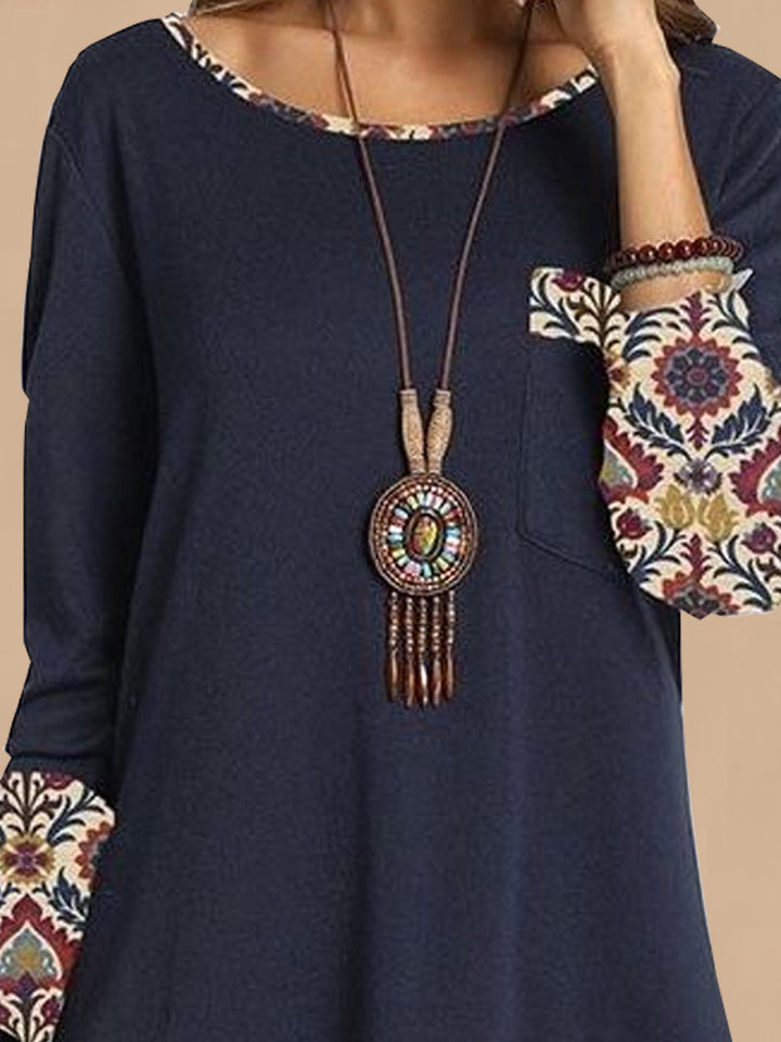 Damer elegant tunika-klänning med kreativa 3/4 ärmar och konstnärlig fåll Mirla-Eva Jonsson