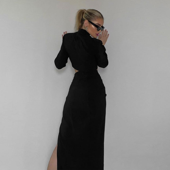 Damer elegant tvådelat ensemble med djup slits och figursydd crop-top Mirla-Eva Jonsson
