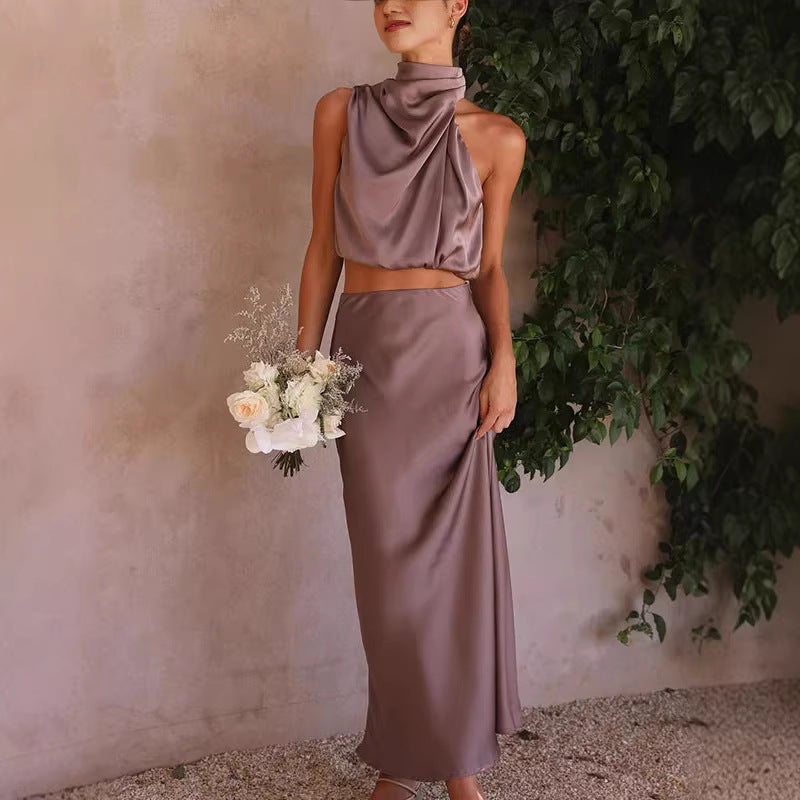 Damer elegant tvådelat set med ärmlös topp och svängande kjol Mirla-Eva Jonsson