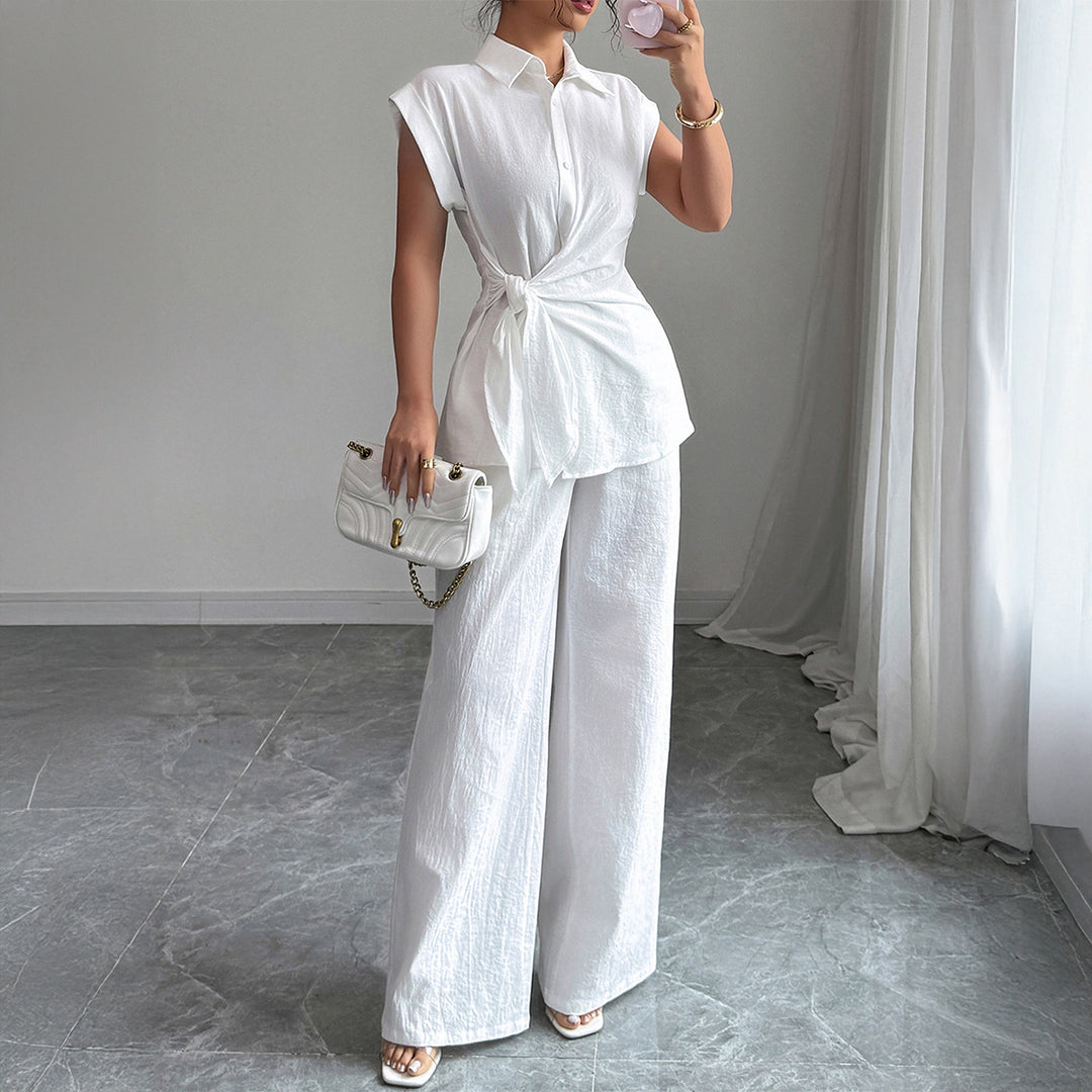 Damer elegant tvådelat set med formsydd blus och vida byxor Mirla-Eva Jonsson