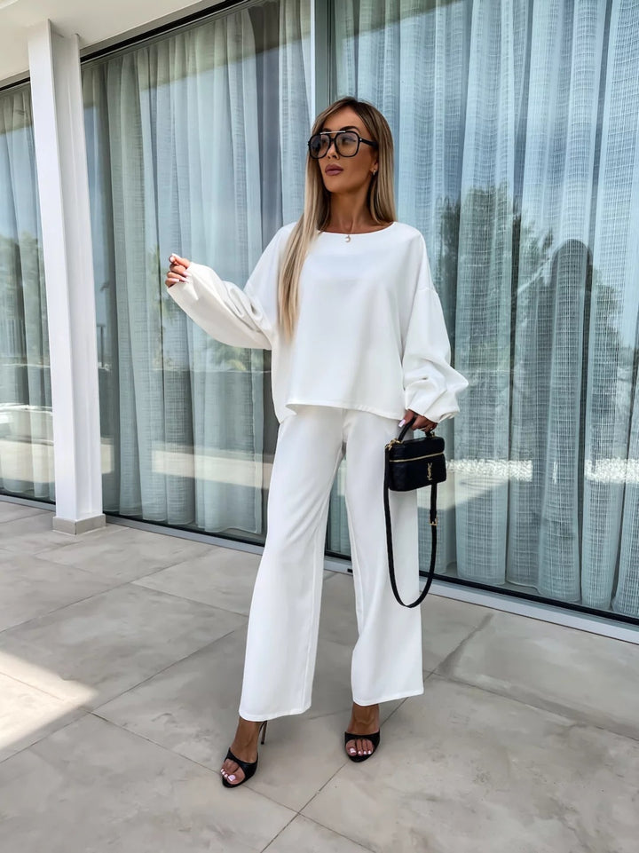 Damer elegant tvådelat set med vid topp och palazzo byxor Eva Jonsson-Eva Jonsson