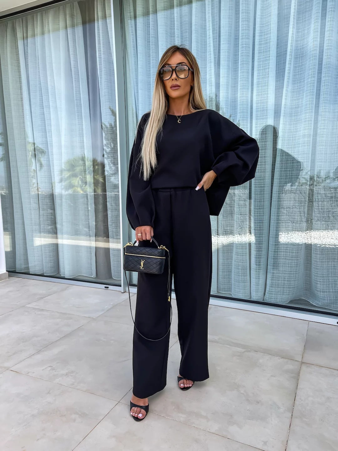 Damer elegant tvådelat set med vid topp och palazzo byxor Eva Jonsson-Eva Jonsson