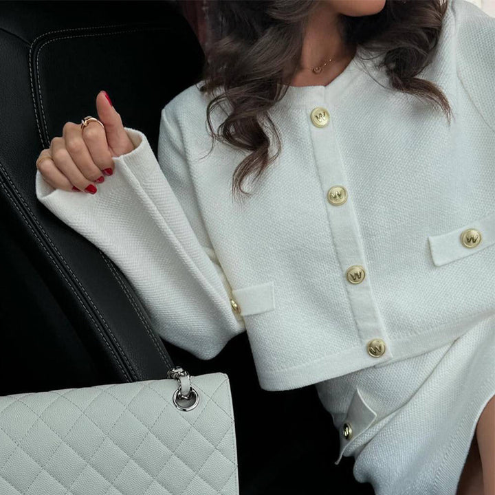 Damer elegant tweed-set med cropped jacka och minikjol Mirla-Eva Jonsson