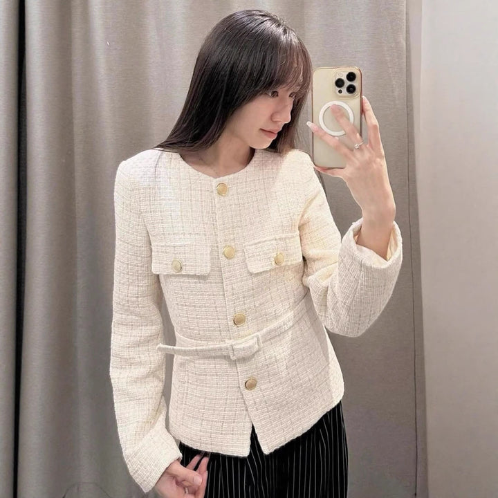 Damer elegant tweedjacka med dubbla knapprader och praktiska fickor Mirla-Eva Jonsson