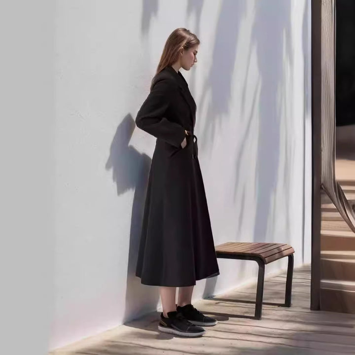 Damer elegant ull trenchcoat med dubbel knapprad Mirla-Eva Jonsson