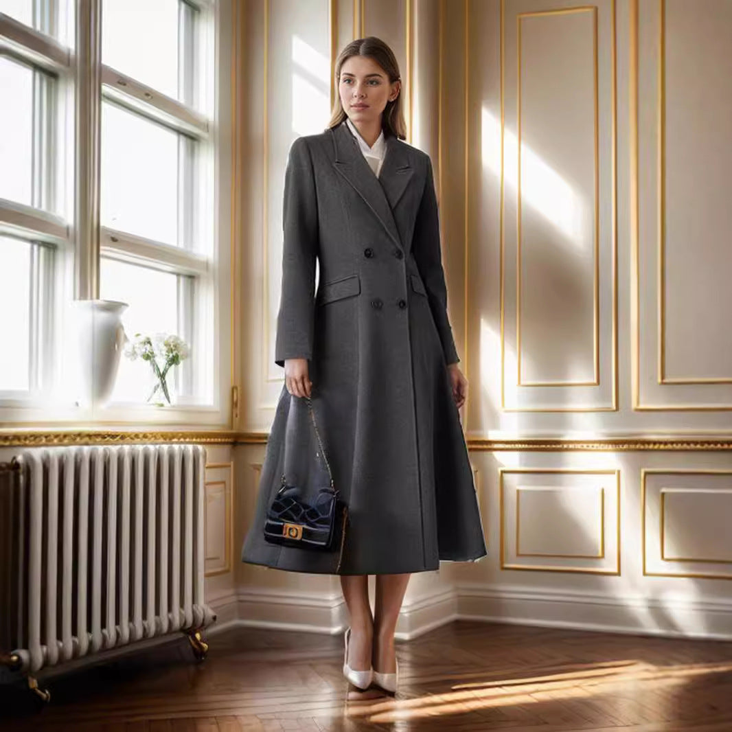 Damer elegant ull trenchcoat med dubbel knapprad Mirla-Eva Jonsson