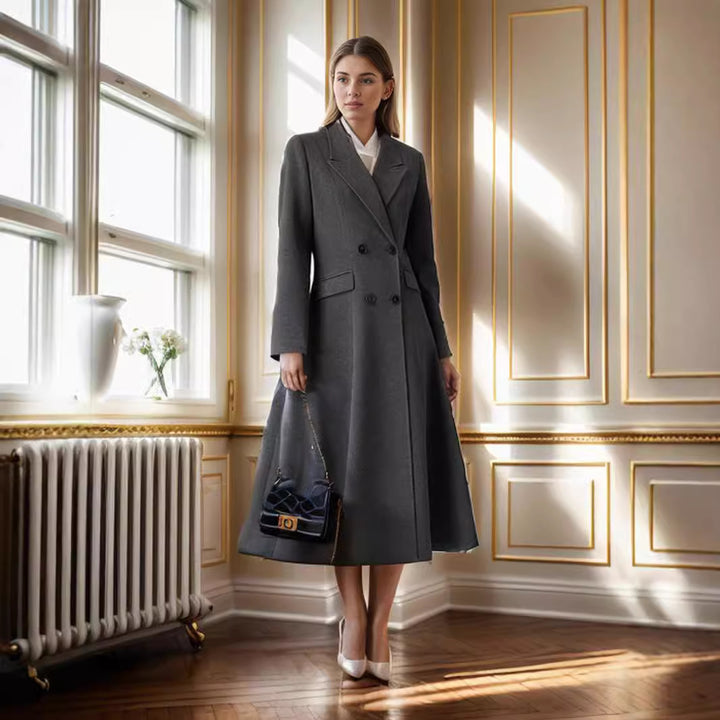 Damer elegant ull trenchcoat med dubbel knapprad Mirla-Eva Jonsson
