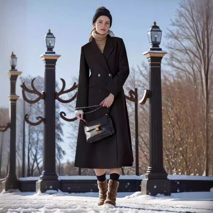 Damer elegant ull trenchcoat med dubbel knapprad Mirla-Eva Jonsson