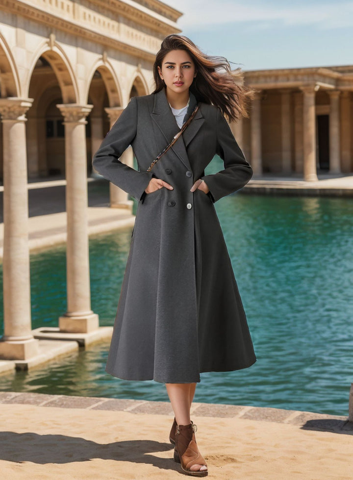 Damer elegant ull trenchcoat med dubbel knapprad Mirla-Eva Jonsson