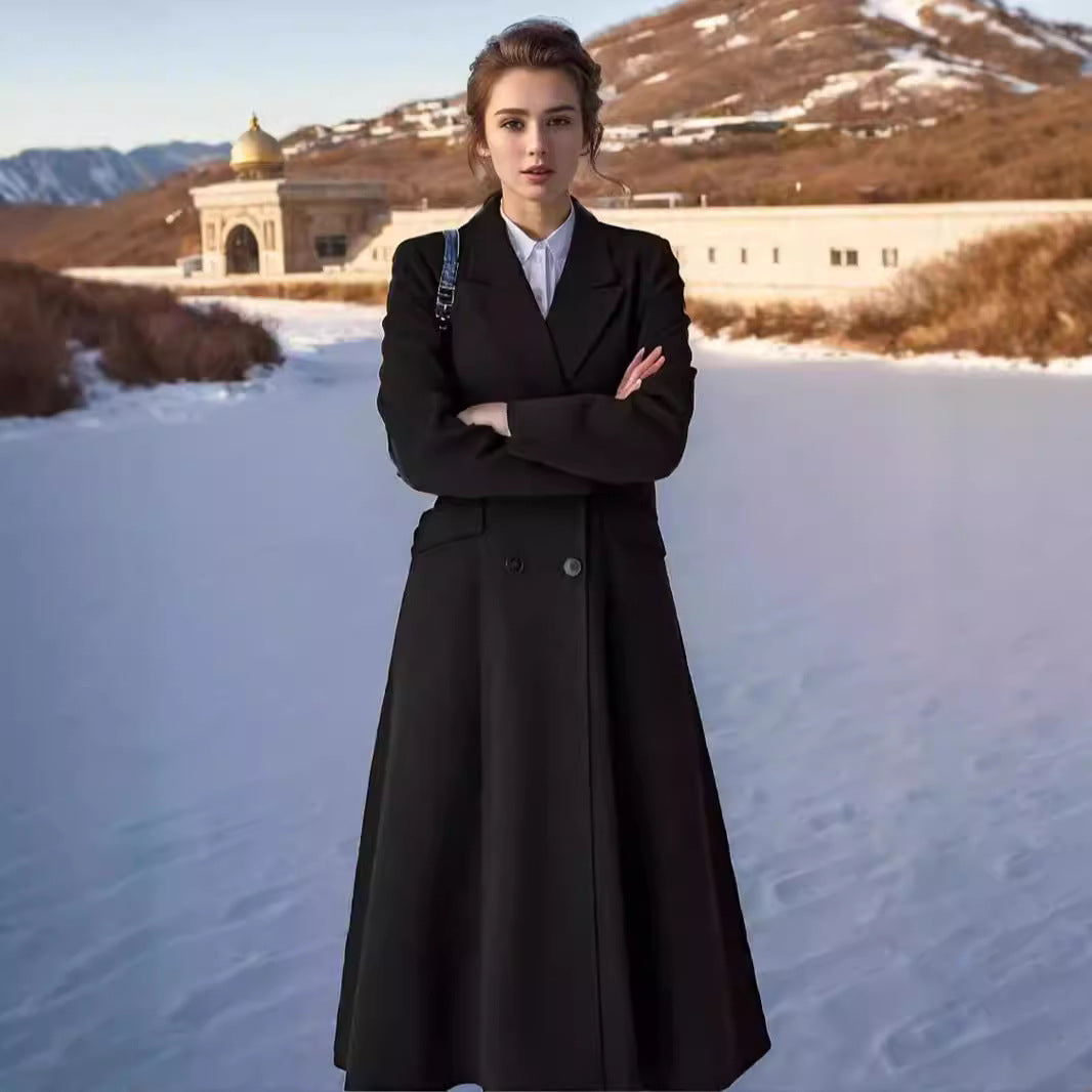 Damer elegant ull trenchcoat med dubbel knapprad Mirla-Eva Jonsson