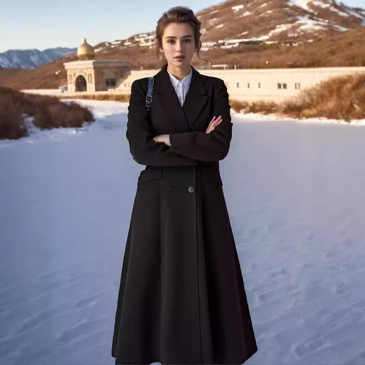 Damer elegant ull trenchcoat med dubbel knapprad Mirla-Eva Jonsson