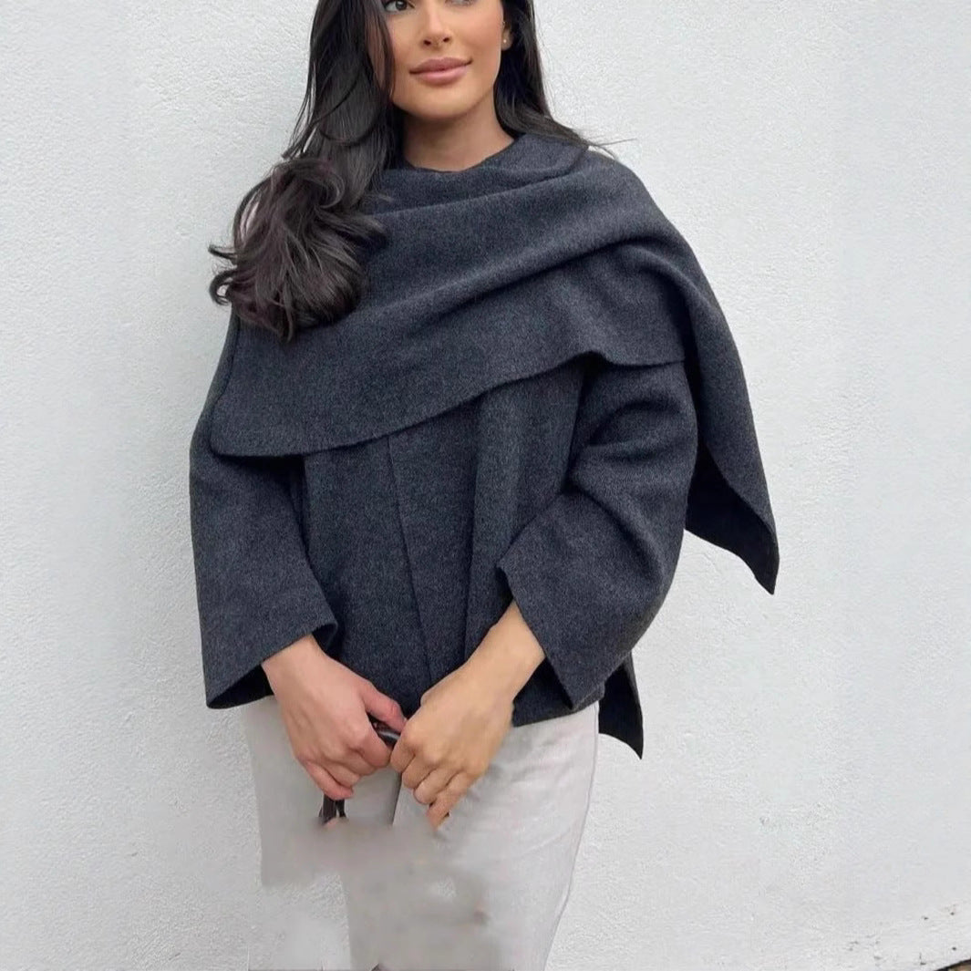 Damer elegant ullhängjacka med asymmetrisk fåll Mirla-Eva Jonsson