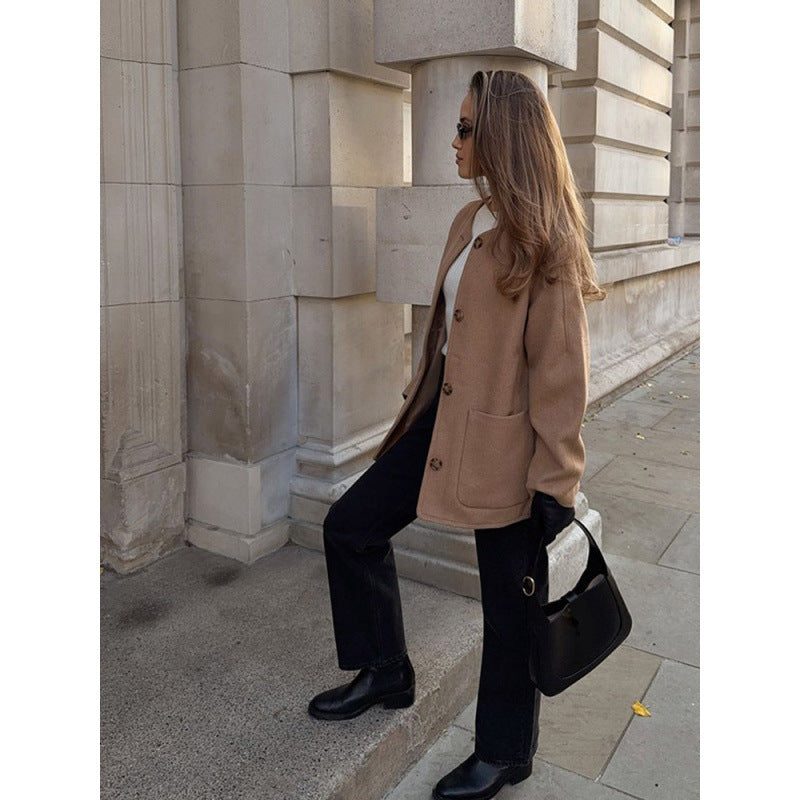 Damer elegant ulljacka med överdimensionerad krage Eva Jonsson-Eva Jonsson