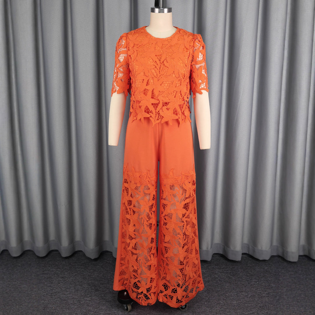 Damer elegant vida byxor med 3D broderade spetsdetaljer Mirla-Eva Jonsson