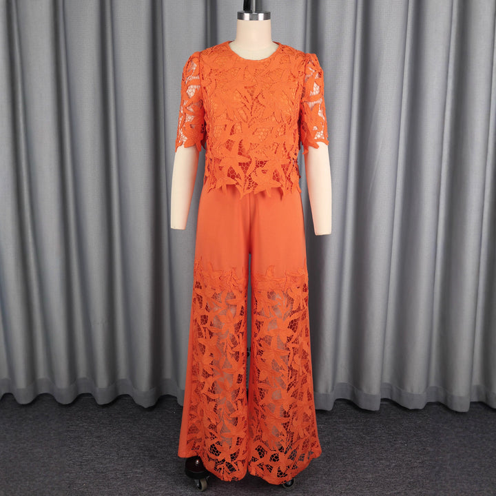 Damer elegant vida byxor med 3D broderade spetsdetaljer Mirla-Eva Jonsson