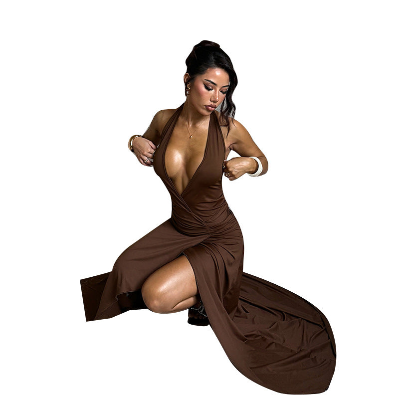 Damer elegant wrap dress med djup V-hals och asymmetrisk kjol Mirla-Eva Jonsson