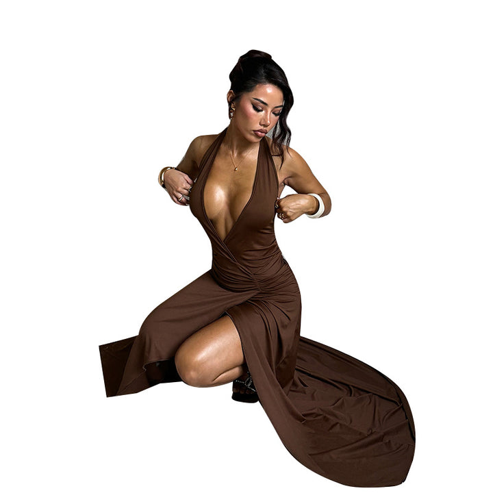 Damer elegant wrap dress med djup V-hals och asymmetrisk kjol Mirla-Eva Jonsson