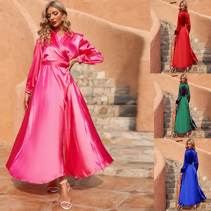 Damer elegant wrap klänning med glamorös slits halsringning Mirla-Eva Jonsson
