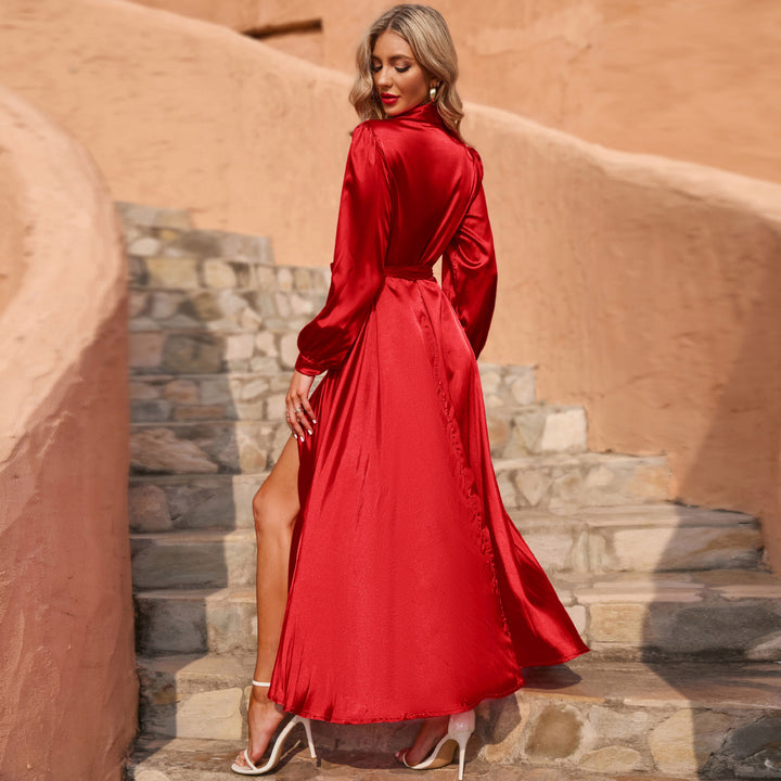 Damer elegant wrap klänning med glamorös slits halsringning Mirla-Eva Jonsson