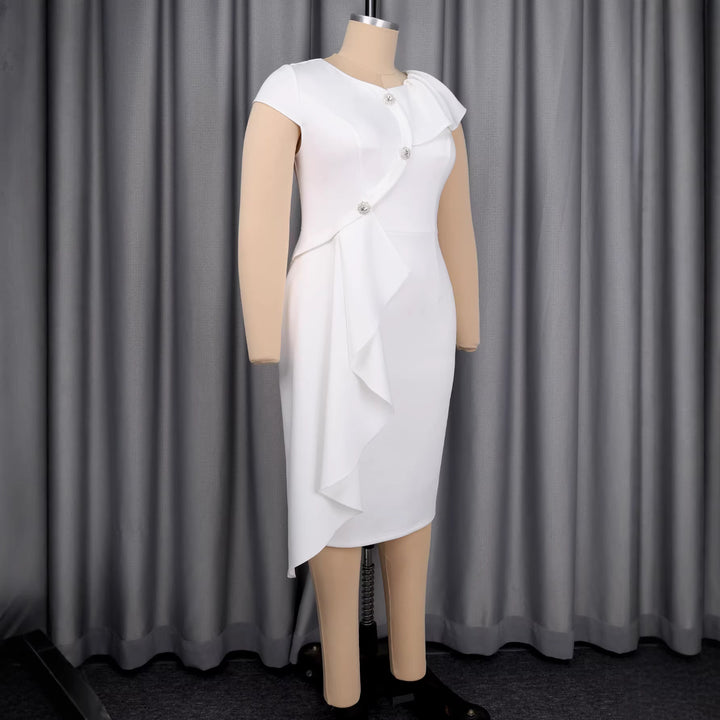 Damer elegant wrap-klänning med volangkant och glittrande knappdetaljer Mirla-Eva Jonsson