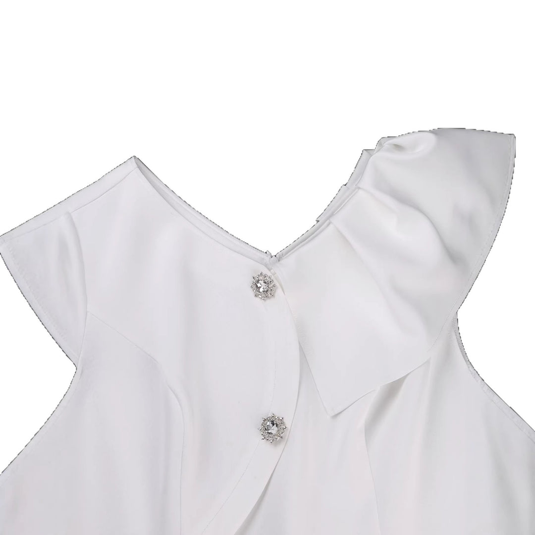 Damer elegant wrap-klänning med volangkant och glittrande knappdetaljer Mirla-Eva Jonsson