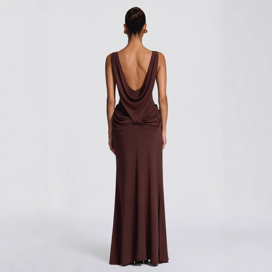Damer elegant wrap maxiklänning med asymmetrisk volangdesign och sexig slits Mirla-Eva Jonsson