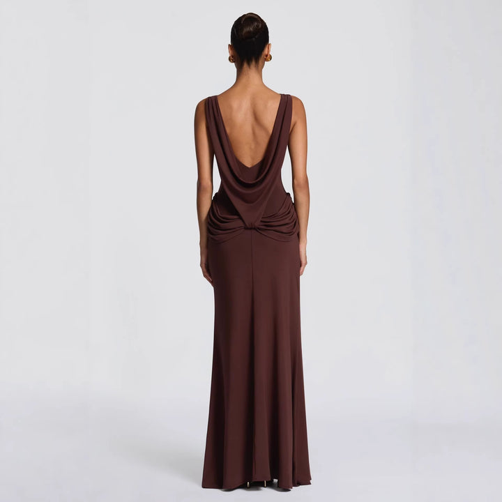 Damer elegant wrap maxiklänning med asymmetrisk volangdesign och sexig slits Mirla-Eva Jonsson