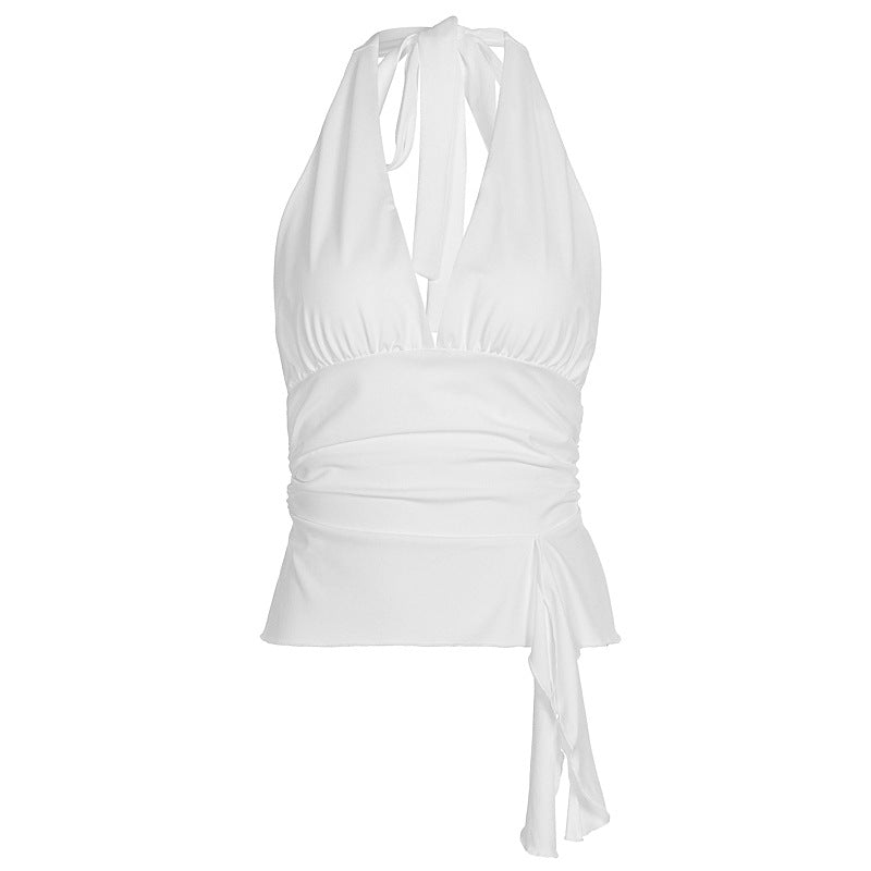 Damer elegant wrap top med halterneck och drapering Mirla-Eva Jonsson