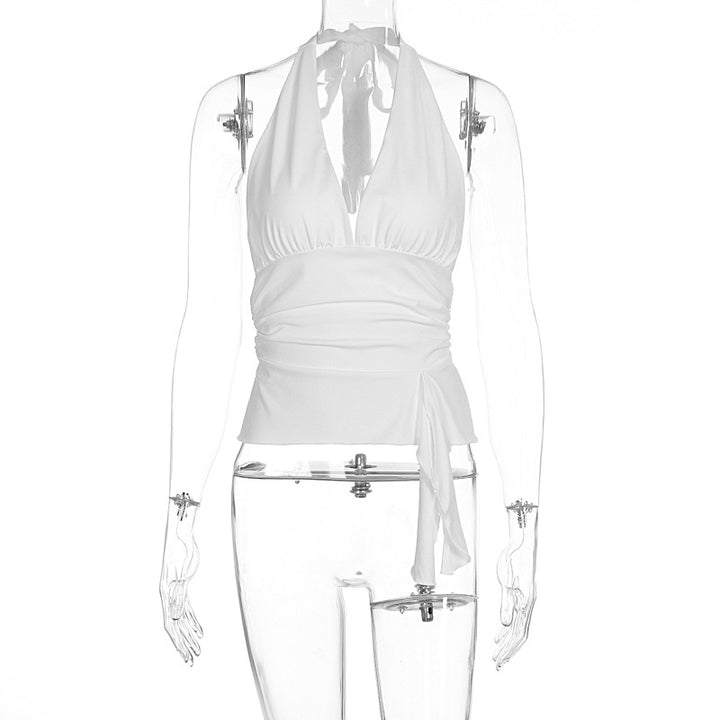 Damer elegant wrap top med halterneck och drapering Mirla-Eva Jonsson