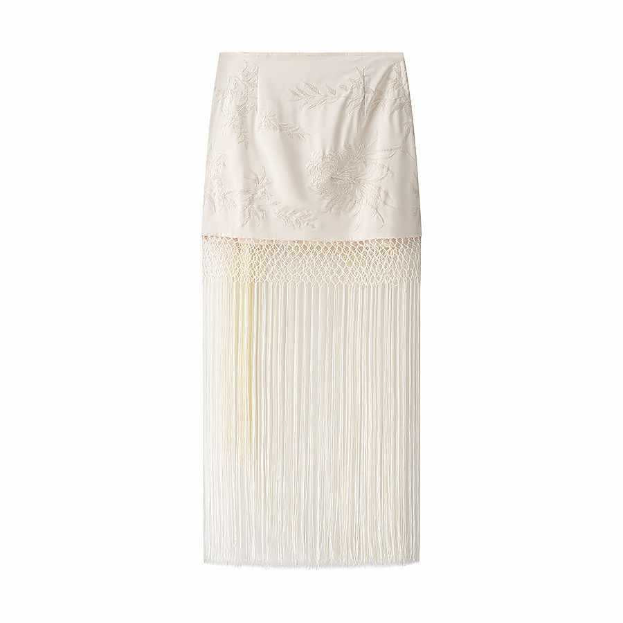 Damer elegant wrapkjol med fransar och broderier Eva Jonsson-Eva Jonsson