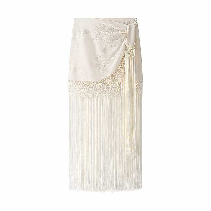 Damer elegant wrapkjol med fransar och broderier Eva Jonsson-Eva Jonsson