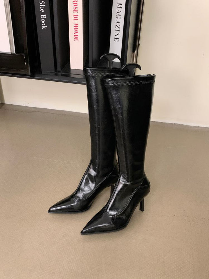 Damer eleganta Överknästövlar i högkvalitativt läder med spetsig klack Mirla-Eva Jonsson