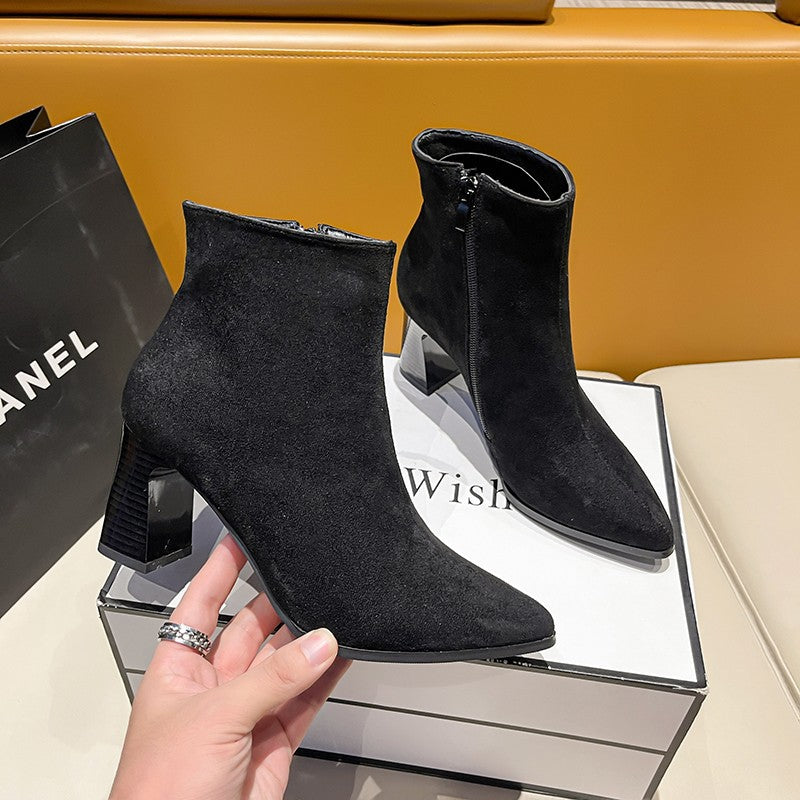 Damer eleganta ankelboots med spetsig tå och blockklack Mirla-Eva Jonsson