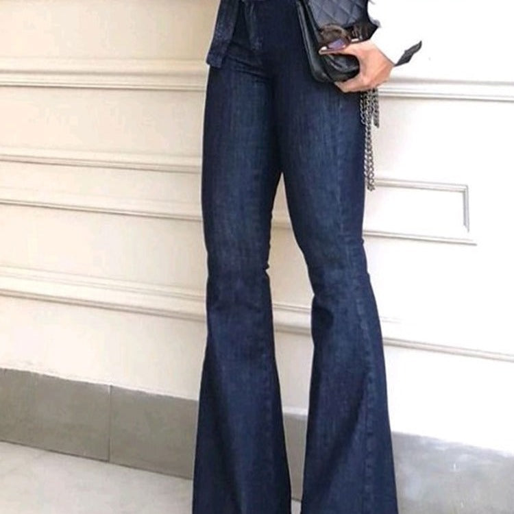 Damer eleganta bootcut-jeans med hög midja och bälte Mirla-Eva Jonsson