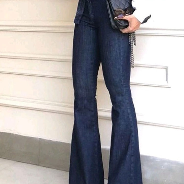 Damer eleganta bootcut-jeans med hög midja och bälte Mirla-Eva Jonsson