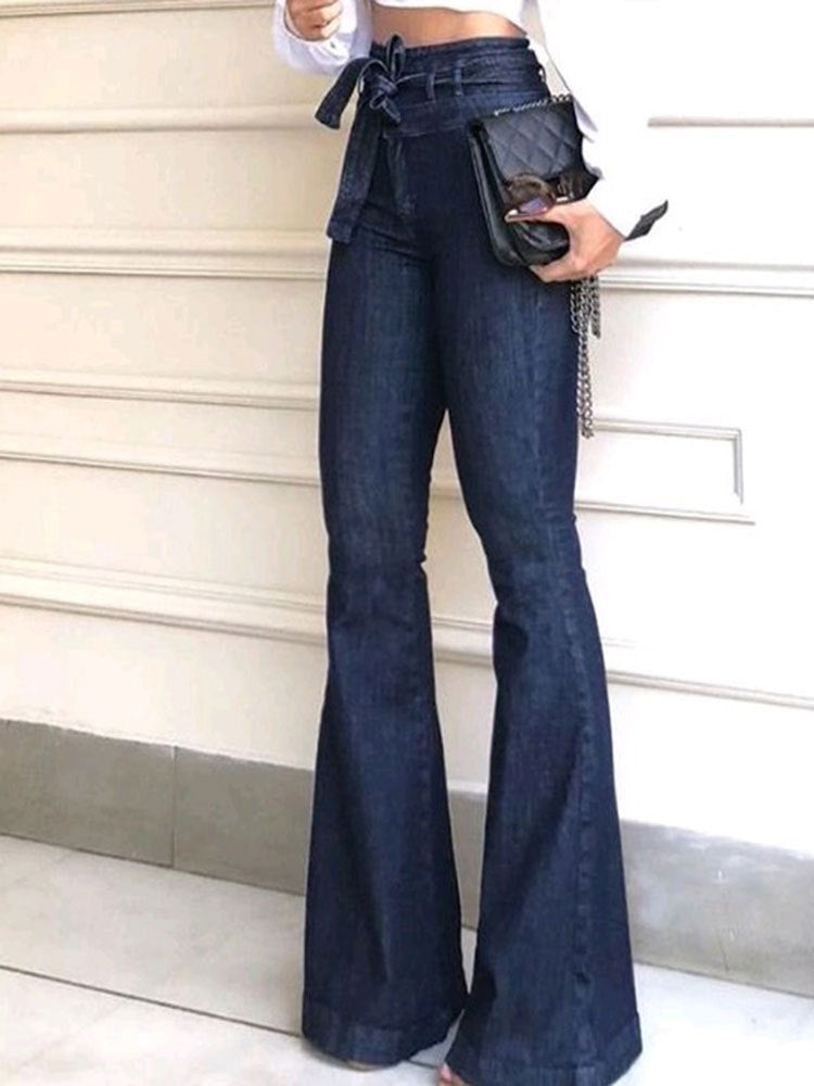 Damer eleganta bootcut-jeans med hög midja och bälte Mirla-Eva Jonsson