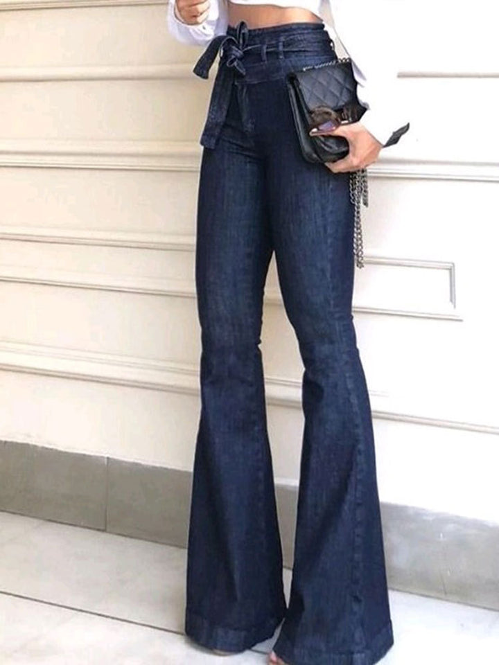 Damer eleganta bootcut-jeans med hög midja och bälte Mirla-Eva Jonsson