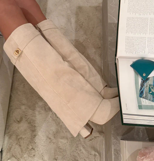 Damer eleganta knälånga stövlar med lyxigt stretchläder Mirla-Eva Jonsson