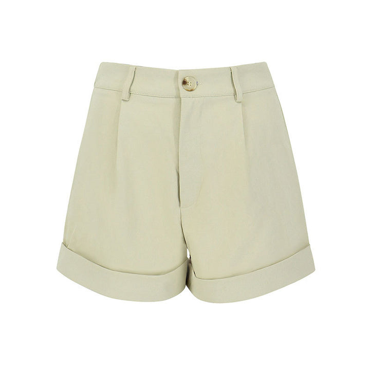 Damer eleganta korta shorts med hög midja och uppvikt fåll Mirla-Eva Jonsson