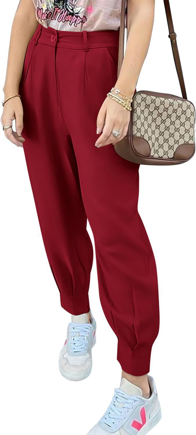 Damer eleganta och fashionabla high-waist-byxor med veck och sidofickor Eva Jonsson-Eva Jonsson