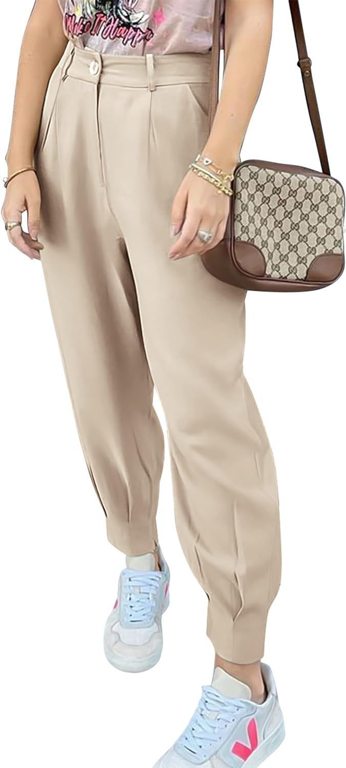 Damer eleganta och fashionabla high-waist-byxor med veck och sidofickor Eva Jonsson-Eva Jonsson