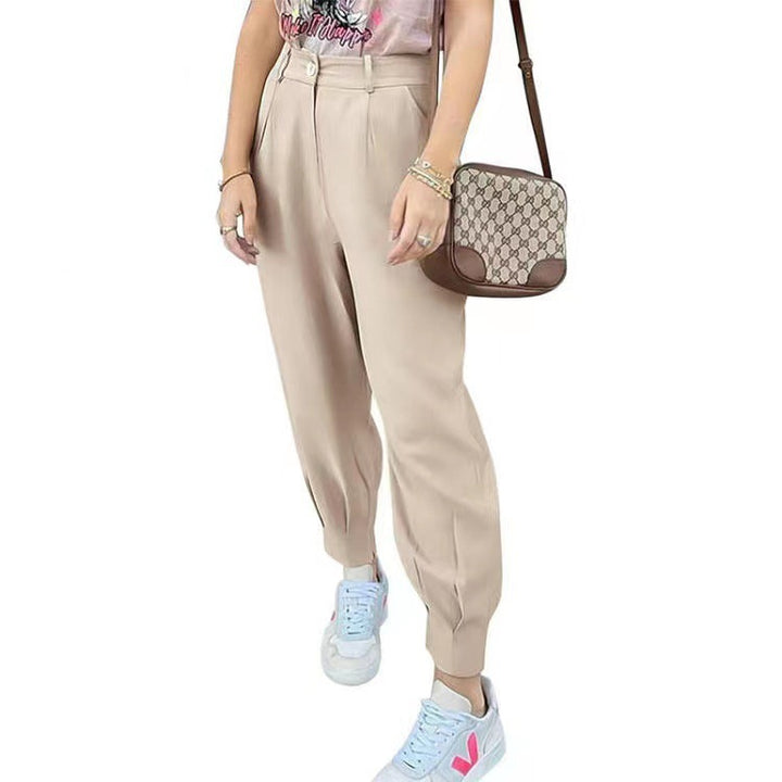 Damer eleganta och fashionabla high-waist-byxor med veck och sidofickor Eva Jonsson-Eva Jonsson