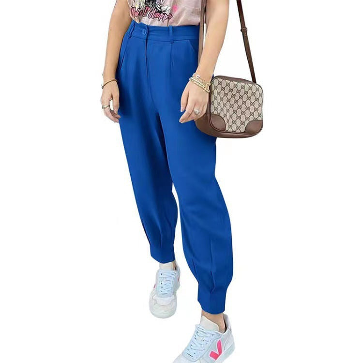 Damer eleganta och fashionabla high-waist-byxor med veck och sidofickor Eva Jonsson-Eva Jonsson