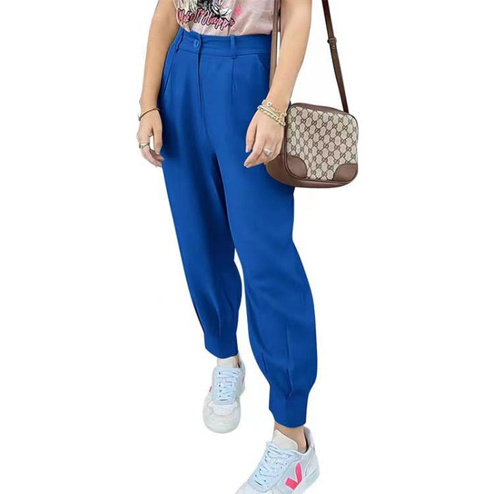 Damer eleganta och fashionabla high-waist-byxor med veck och sidofickor Eva Jonsson-Eva Jonsson