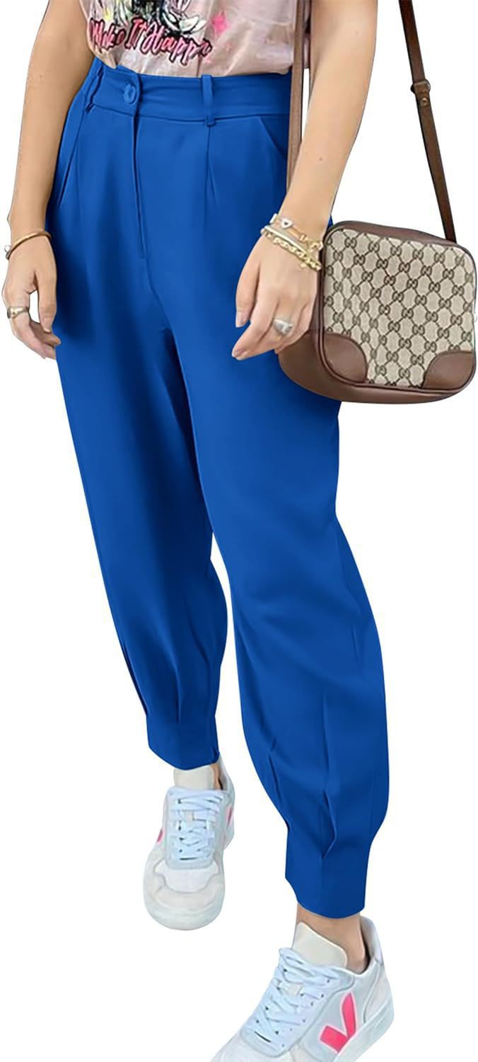 Damer eleganta och fashionabla high-waist-byxor med veck och sidofickor Eva Jonsson-Eva Jonsson