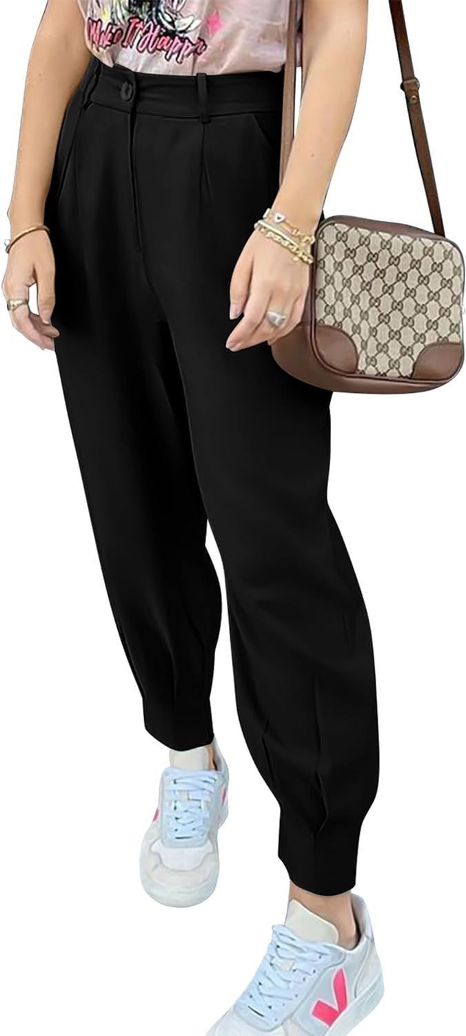 Damer eleganta och fashionabla high-waist-byxor med veck och sidofickor Eva Jonsson-Eva Jonsson