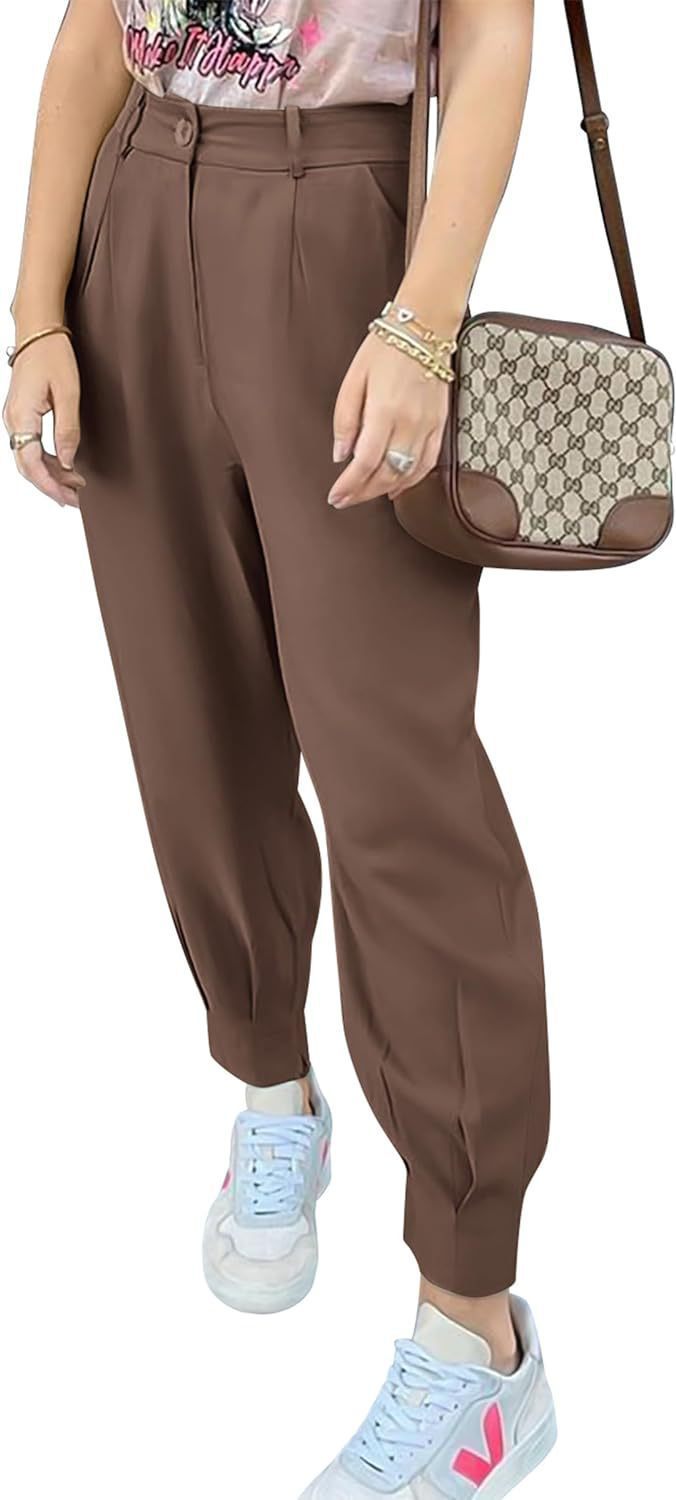Damer eleganta och fashionabla high-waist-byxor med veck och sidofickor Eva Jonsson-Eva Jonsson