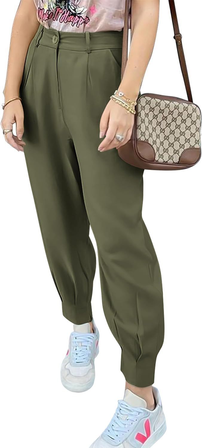 Damer eleganta och fashionabla high-waist-byxor med veck och sidofickor Eva Jonsson-Eva Jonsson
