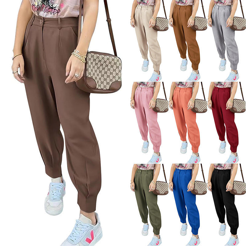 Damer eleganta och fashionabla high-waist-byxor med veck och sidofickor Eva Jonsson-Eva Jonsson